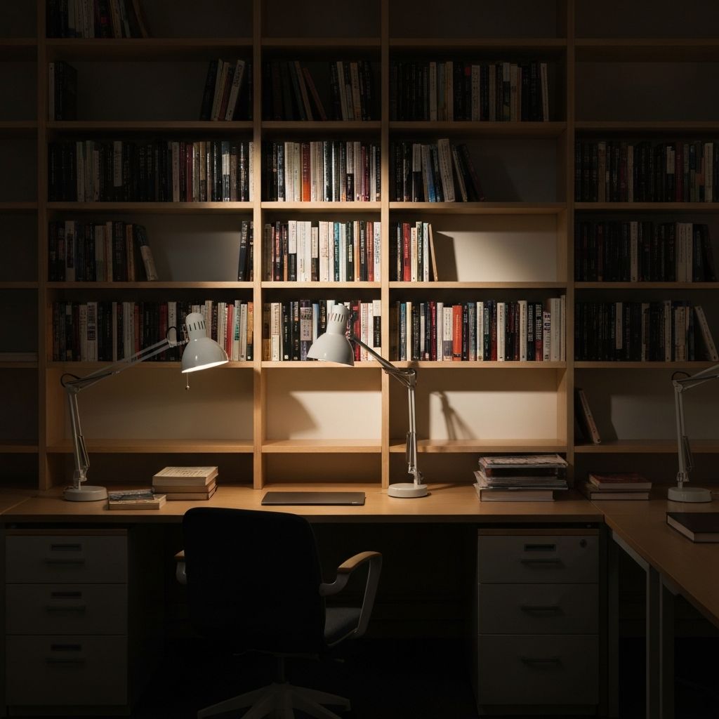 Професионална просторија са топлим светлом и организованим елементима